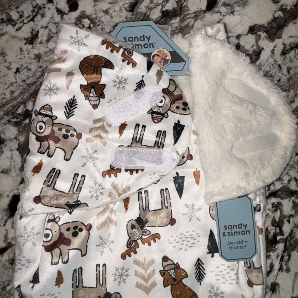 Sandy & Simon Forest Friends Baby Swaddle Blanket 0-3 Months Fleece Bear Fox NWT - Picture 3 of 9